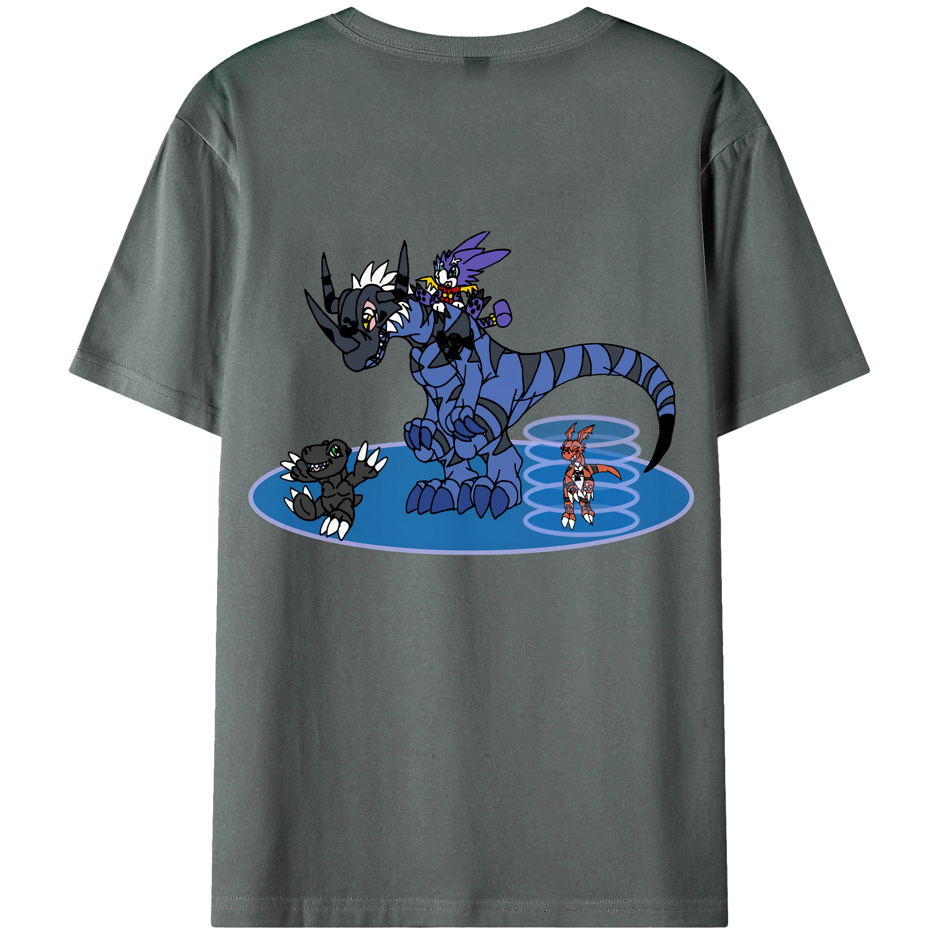 （画像用） Digimon デジタルモンスター/デジモン 綿100％ メンズ半袖Tシャツ（バックプリント） 通気性